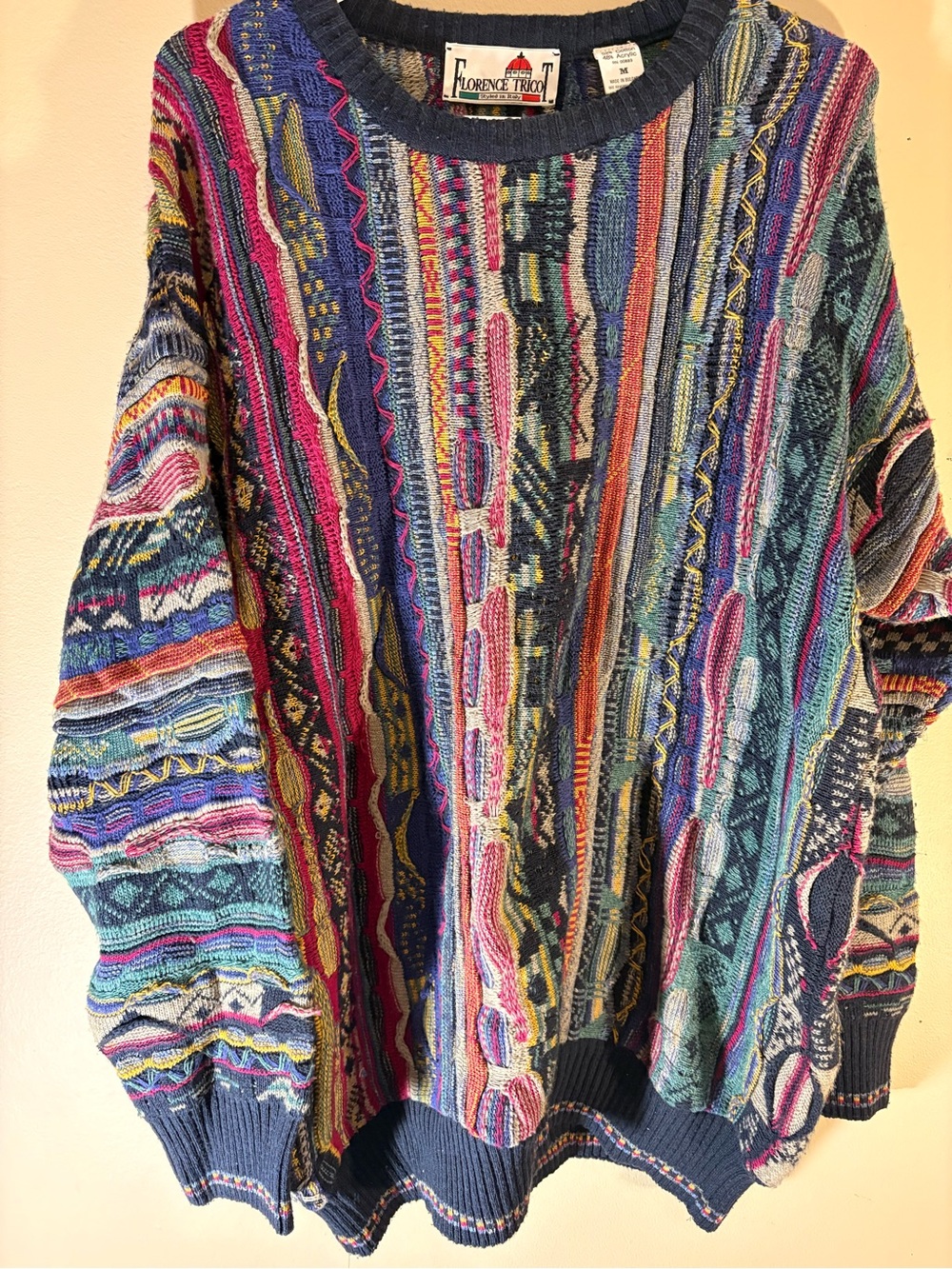Florence Tricot 3-D Multicolor Crewneck Sweater coogi Style vintage 90s